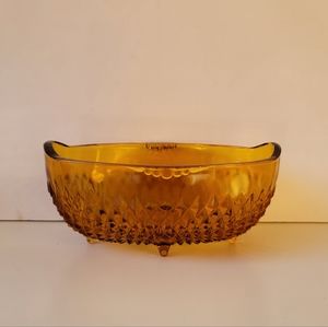 Amber Gold Brownish Yellow Footed Candy Trinket Serving Glass Dish Vintage